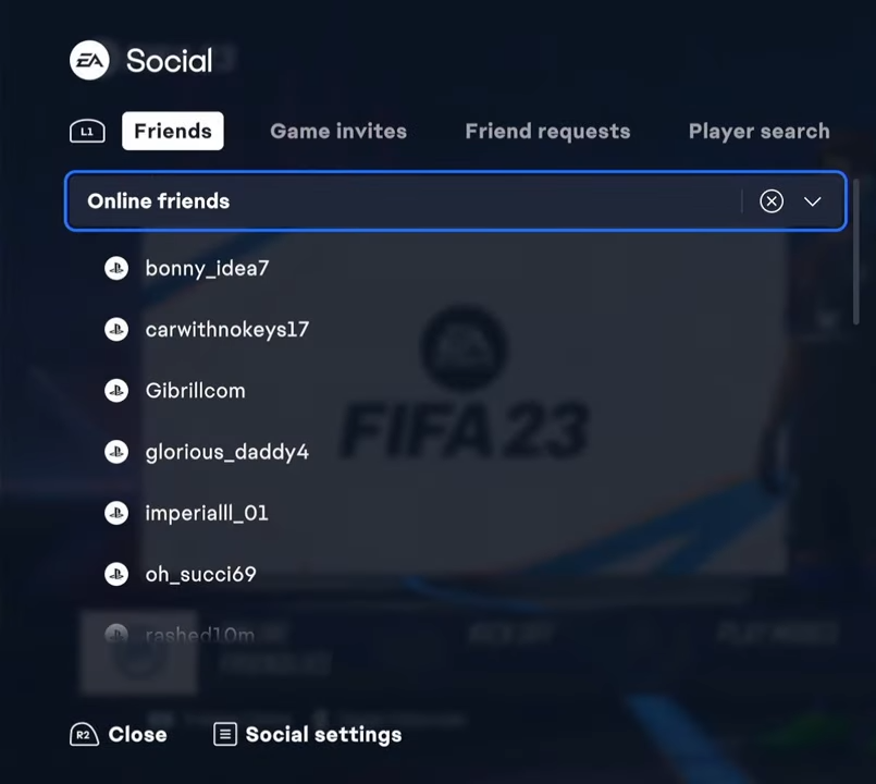 fifa 23 crossplay social tab